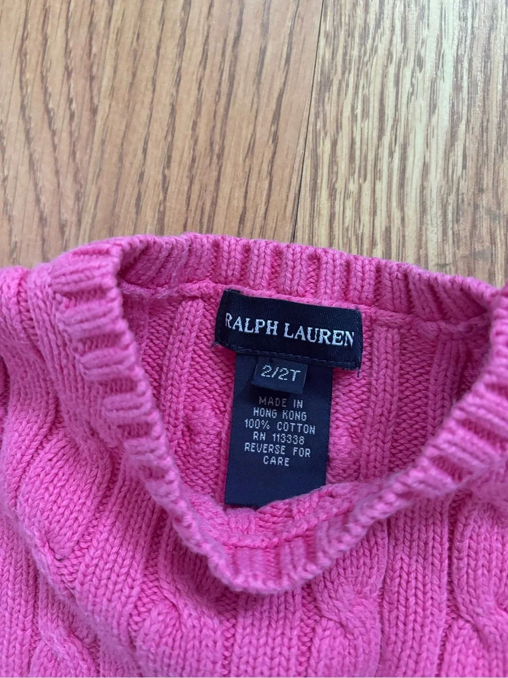 Ralph Lauren Girls Pink Cable-Knit Crew Sweater